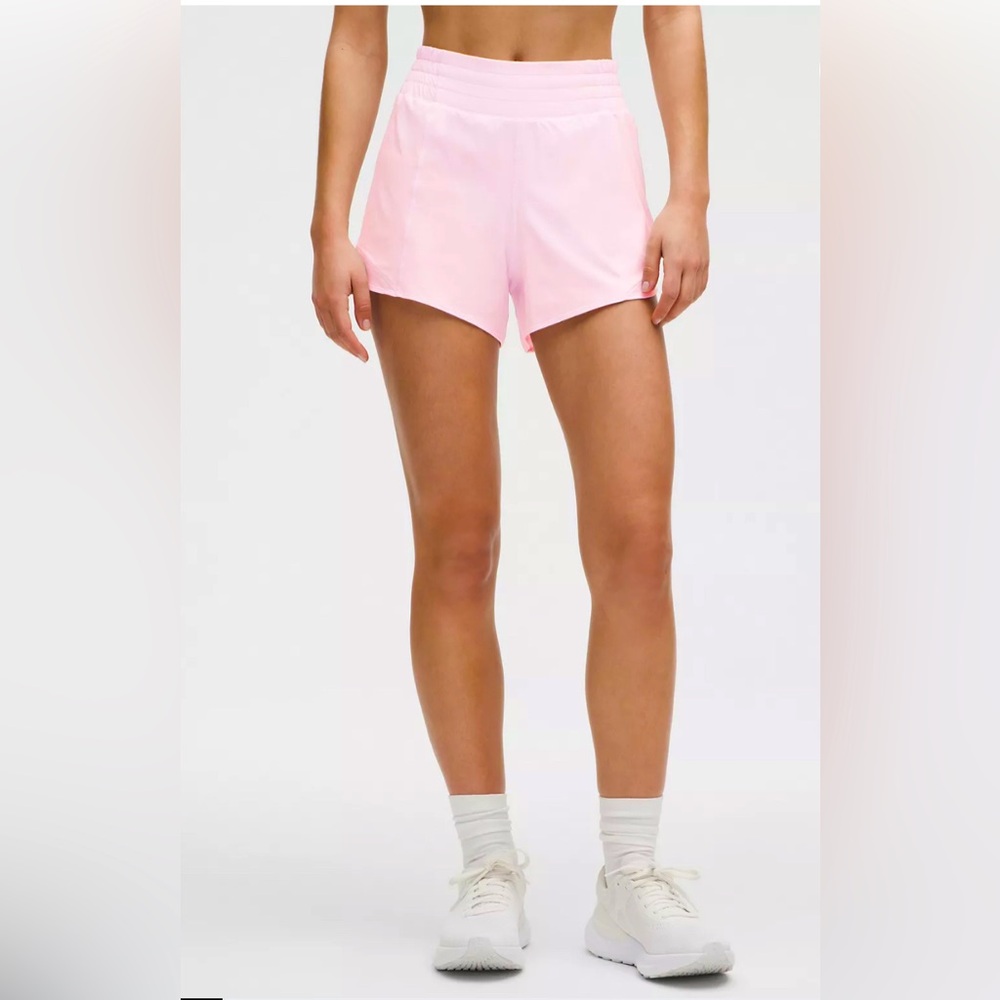 🆕Lululemon🍋Hotty Hot High-Rise Lined Short 4" Colour Pink Organza Sz 4